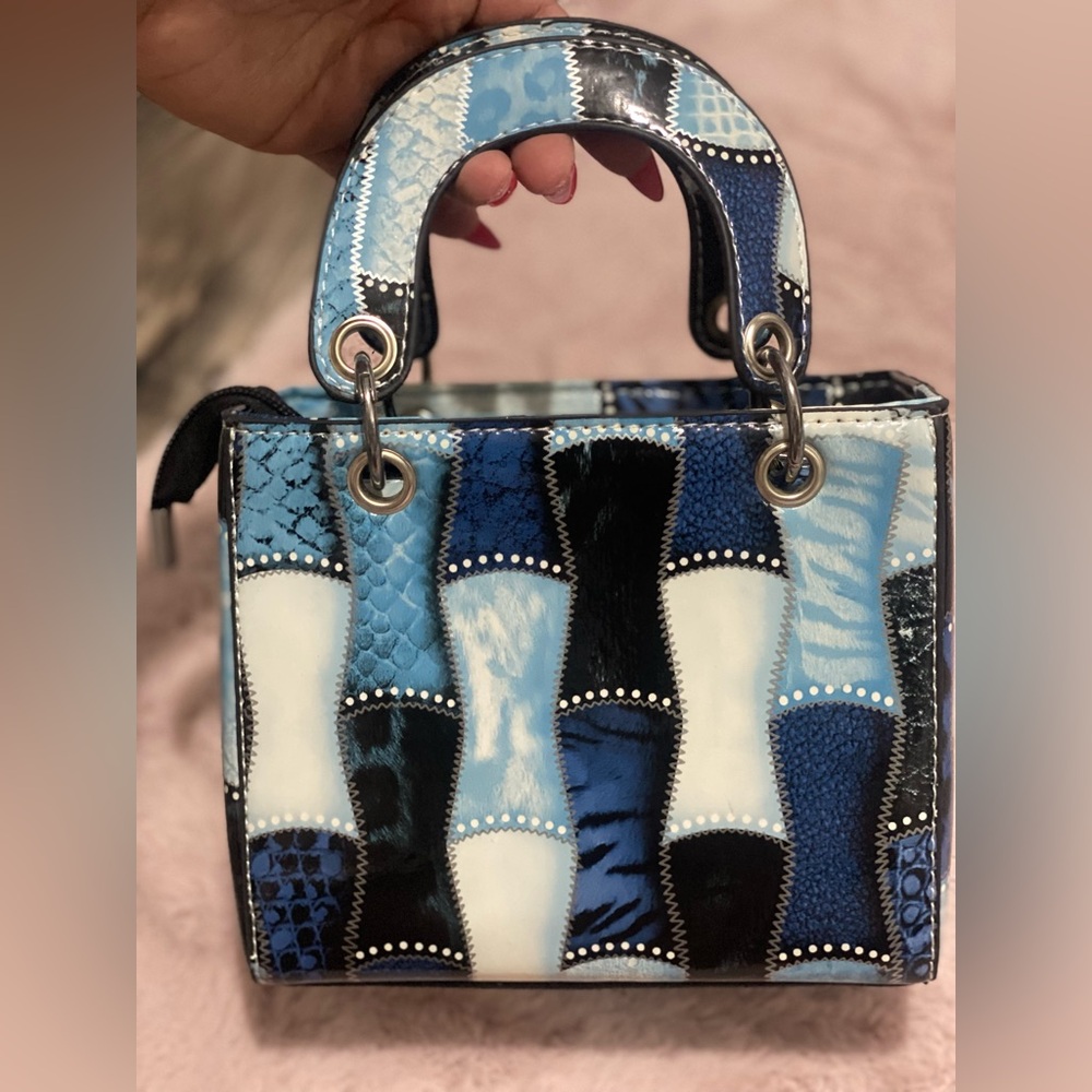 Patchwork Mini Bag - Blue and Black